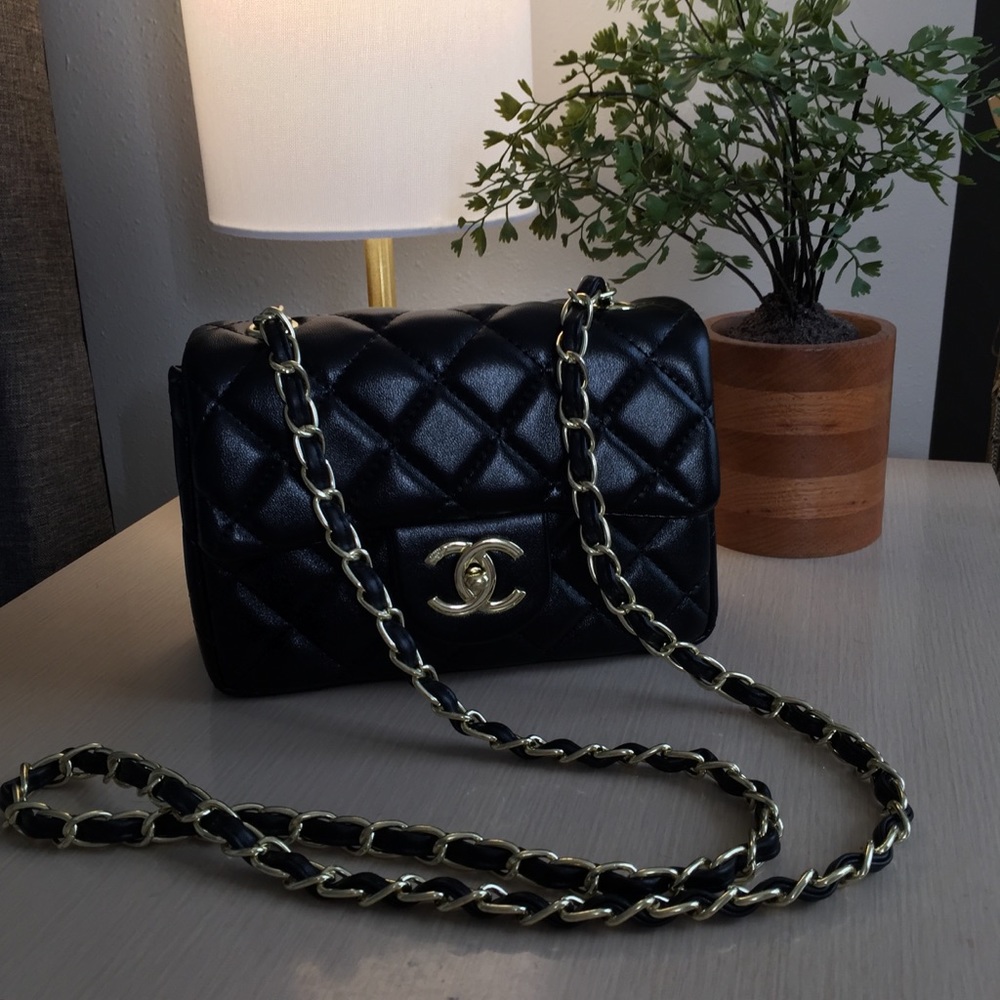 Mini black faux leather crossbody